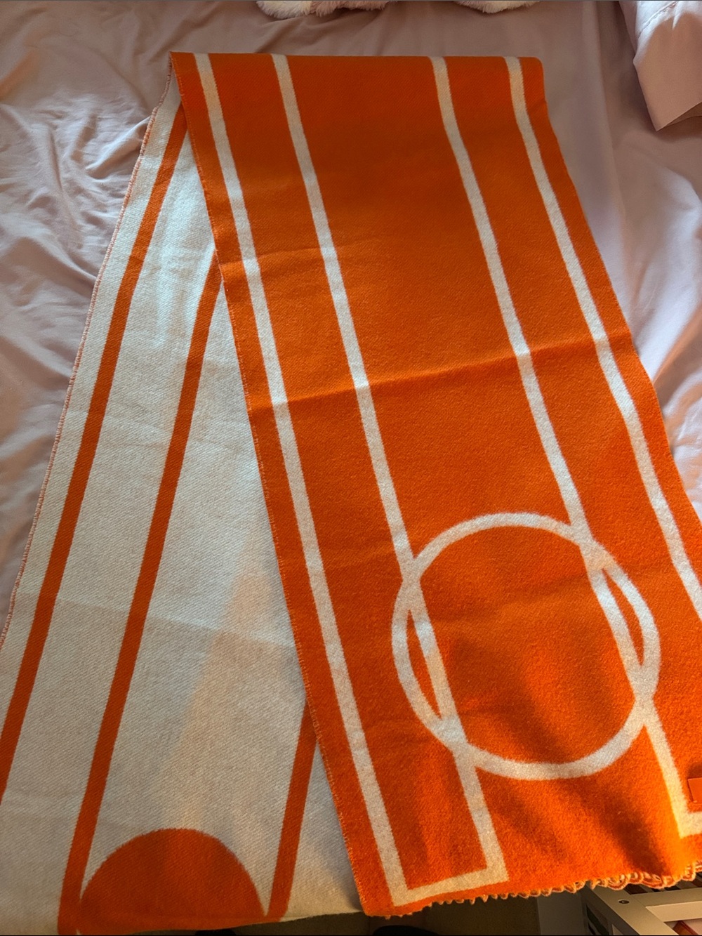 Orange and Cream Hermes Cashmere Scarf